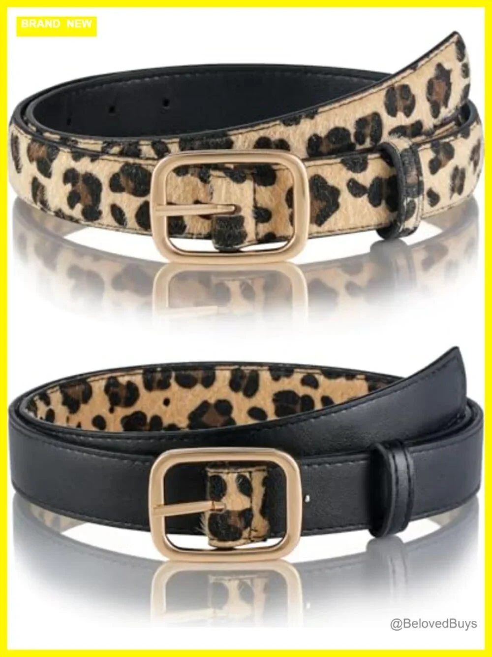 Reversible PU Leather Belt for Women, 2-in-1 Gold Buckle